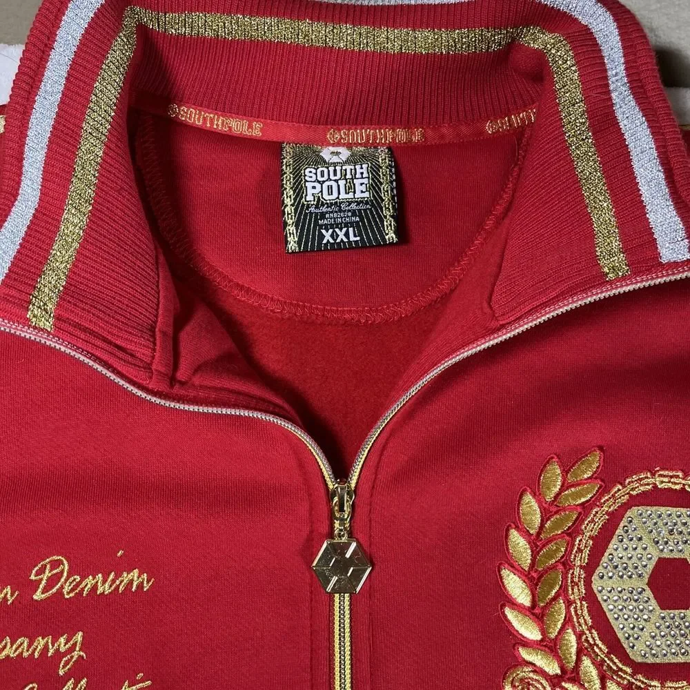 Vtg Southpole Men's XXL Track Jacket Full Zip Embroidered Y2K Hip Hop Red Gold**